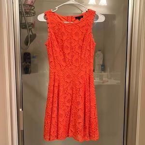 Coral dress with floral lace detail. Size 1.